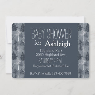 Navy Blue and White Trees baby shower Invitation