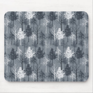 Navy Blue and White Trees Mouse Mat