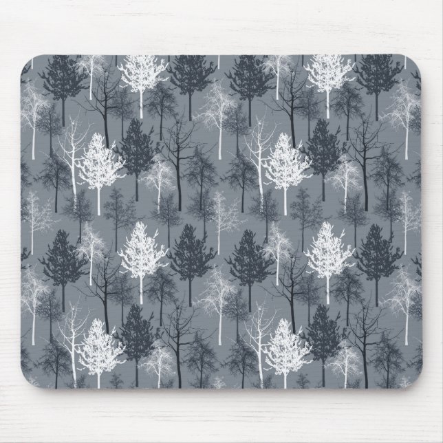 Navy Blue and White Trees Mouse Mat (Front)