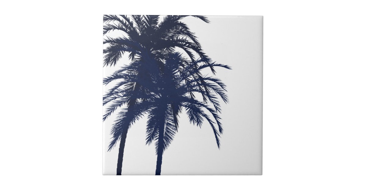 Navy Blue and White Tropical Palm Tree Tile | Zazzle