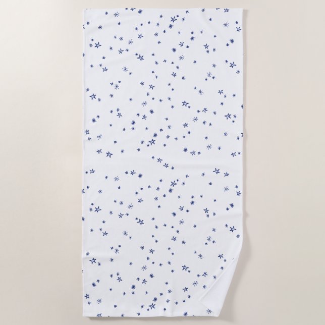 Navy Blue and White Twinkle Little Stars Beach Towel (Front)