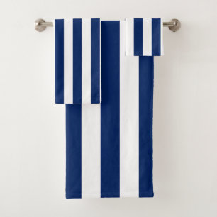 Navy Blue and White Vertical Stripes Bath Towel Set