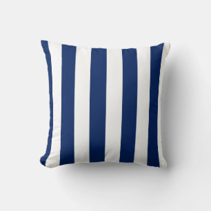 Navy Blue and White Vertical Stripes Cushion