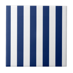 Navy Blue and White Vertical Stripes Tile