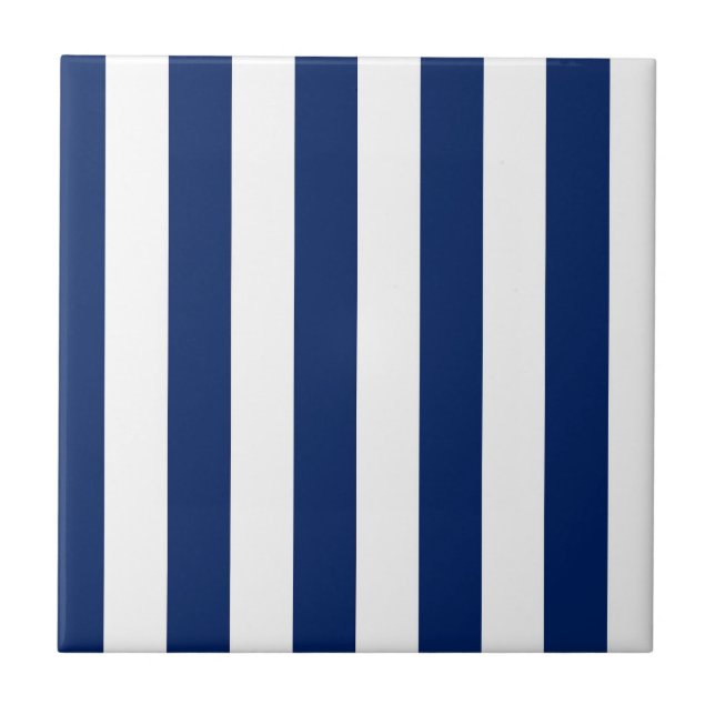 Navy Blue and White Vertical Stripes Tile (Front)
