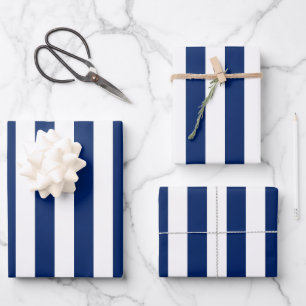 Navy Blue and White Vertical Stripes Wrapping Paper Sheet