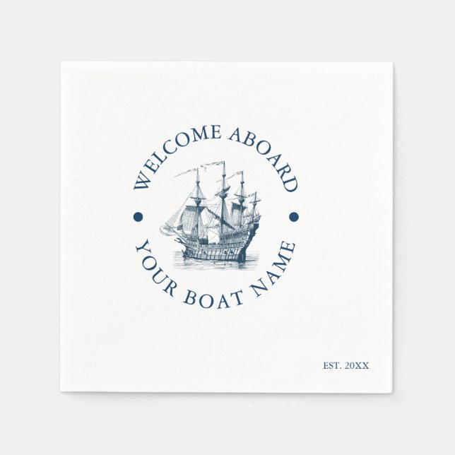 Navy Blue and White Vintage Nautical Boat Napkin (Front)