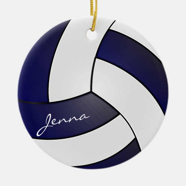 Navy Blue and White Volleyball  🏐 | DIY Name Ceramic Tree Decoration (Front)