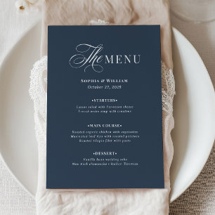 Navy Blue and White Wedding Classic Luxe Menu