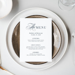 Navy Blue and White Wedding Classic Luxe Menu