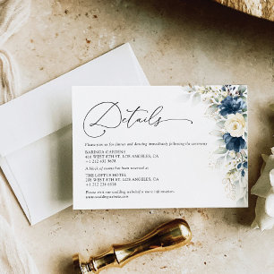 Navy Blue and White Wedding Details Enclosure Card