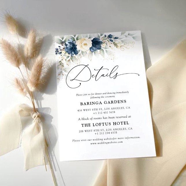 Navy Blue and White Wedding Details Enclosure Card (Creator Uploaded)