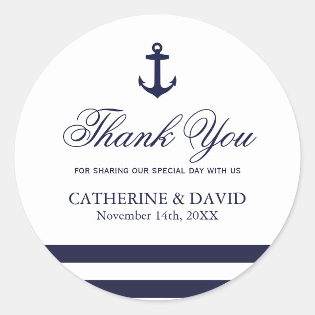 Navy Blue and White Wedding Favour Anchor Stickers (Front)