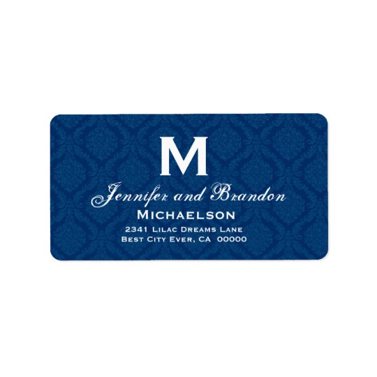Navy Blue and White Wedding Monogram Personalised Address Label
