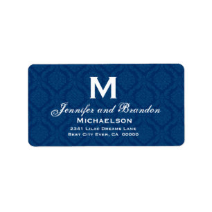 Navy Blue and White Wedding Monogram Personalised Label