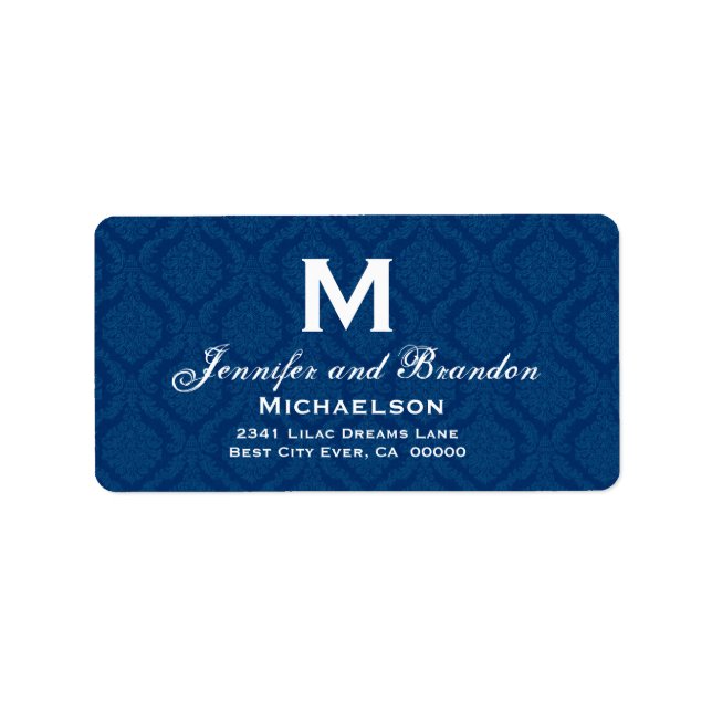 Navy Blue and White Wedding Monogram Personalised Label (Front)