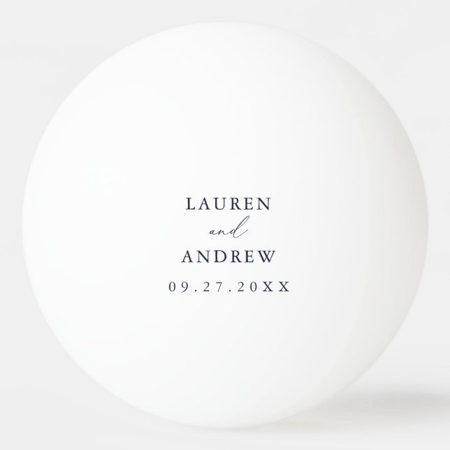 Navy Blue and White Wedding Personalised Beer Pong Ping Pong Ball (Front)