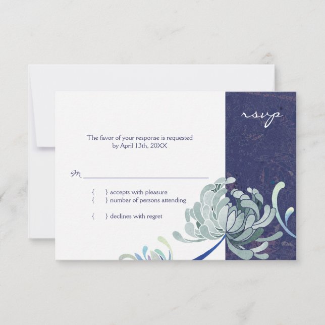 Navy Blue and White Wedding RSVP Card (Front)