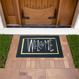 Navy blue and white welcome doormat