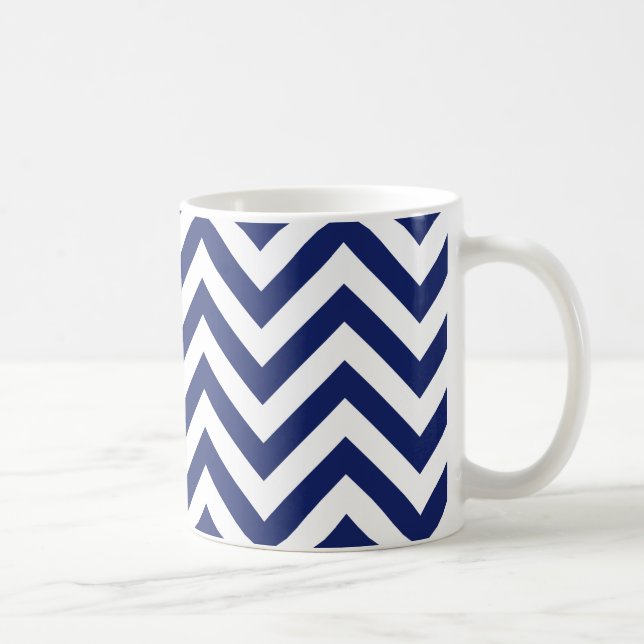 Navy Blue and White Zigzag Stripes Chevron Pattern Coffee Mug (Right)