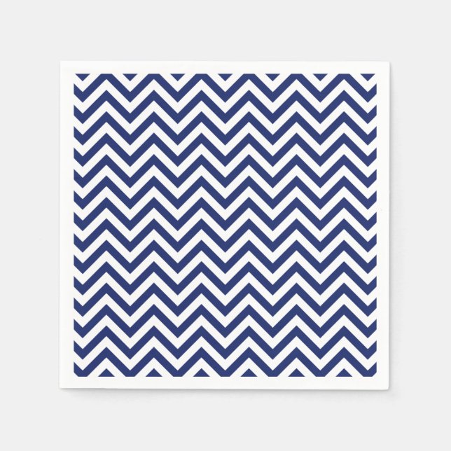 Navy Blue and White Zigzag Stripes Chevron Pattern Napkin (Front)
