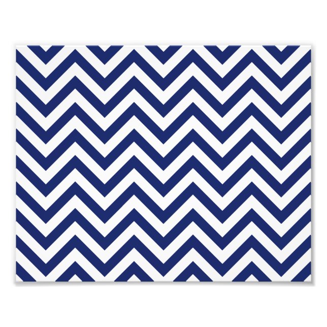 Navy Blue and White Zigzag Stripes Chevron Pattern Photo Print (Front)