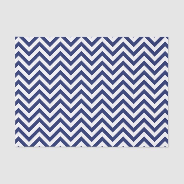 Navy Blue and White Zigzag Stripes Chevron Pattern Tissue Paper (Front)