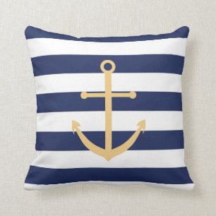 Navy Blue and Yellow Anchor Pillow
