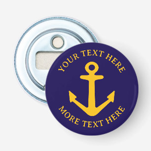 Navy blue and yellow boat anchor personalized bottle opener