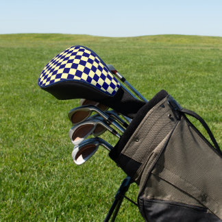Navy Blue and Yellow Checkerboard Pattern Golf Head Cover
