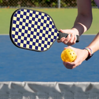 Navy Blue and Yellow Checkerboard Pattern Pickleball Paddle