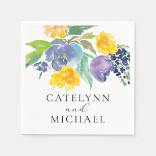 Navy Blue and Yellow Floral Elegant Napkin