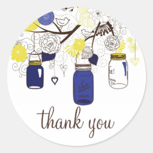 Navy Blue and Yellow Mason Jars Thank You Sticker