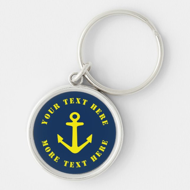 Navy blue and yellow nautical anchor boat captain key ring (Front)