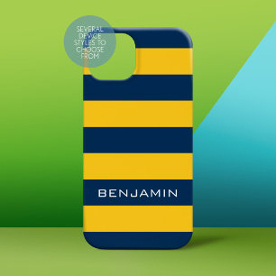 Navy Blue and Yellow Rugby Stripes Custom Name