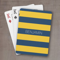 Navy Blue and Yellow Rugby Stripes Custom Name