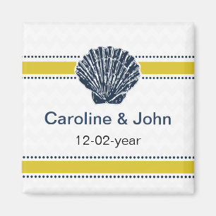 Navy Blue and Yellow Seashell Wedding Stationery Magnet
