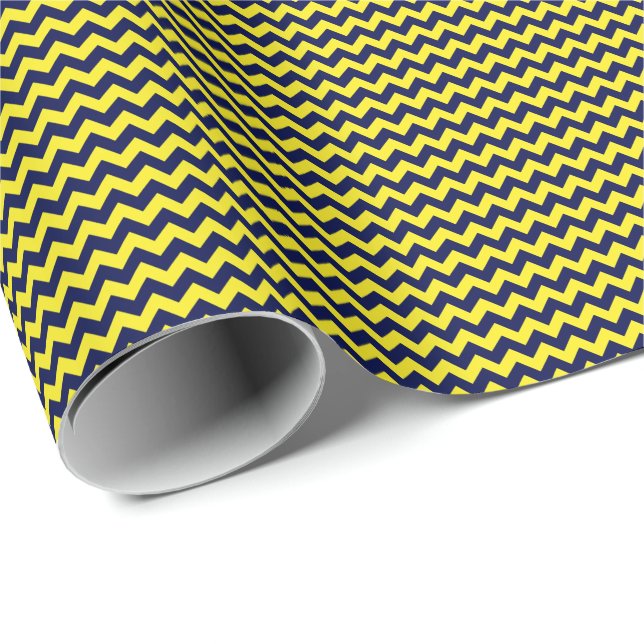 Navy Blue and Yellow Small Chevron Wrapping Paper (Roll Corner)