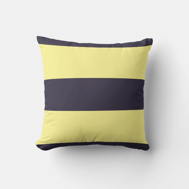 Navy Blue and Yellow Striped Outdoor Pillow (Front)