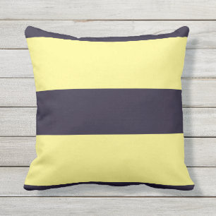 Navy Blue and Yellow Striped Outdoor Pillow