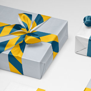 Navy Blue and Yellow Wide Stripe Satin Ribbon