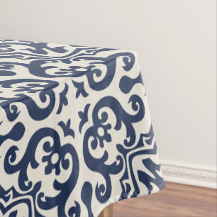 Navy Blue Andalusian Scrollwork Tile Tablecloth