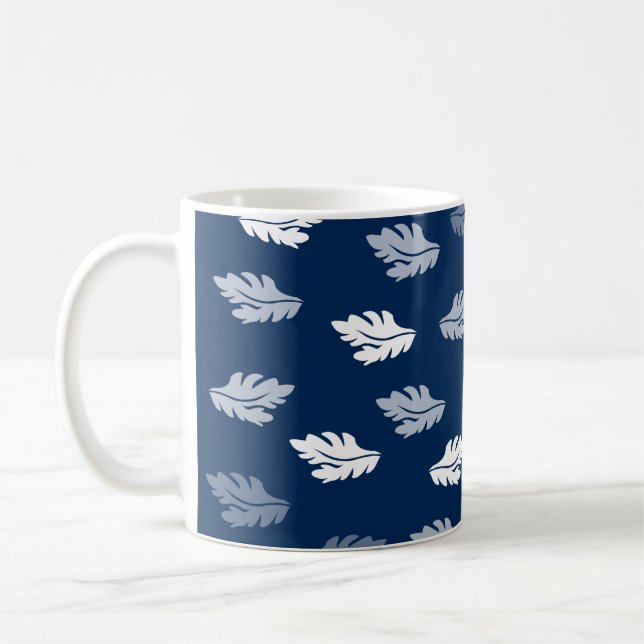 Navy Blue Antique Leaves Pattern Coffee Mug (Left)