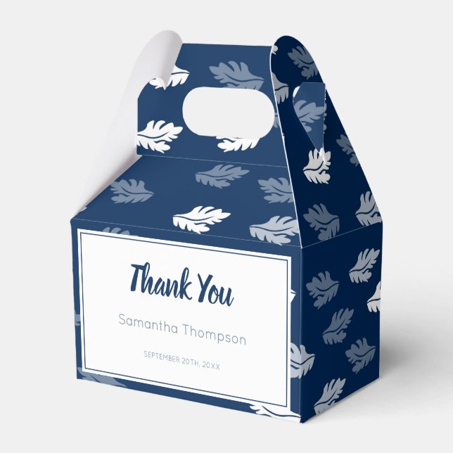 Navy Blue Antique Leaves Pattern Favour Box (Front Side)