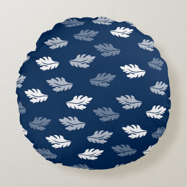 Navy Blue Antique Leaves Pattern Round Cushion (Front)