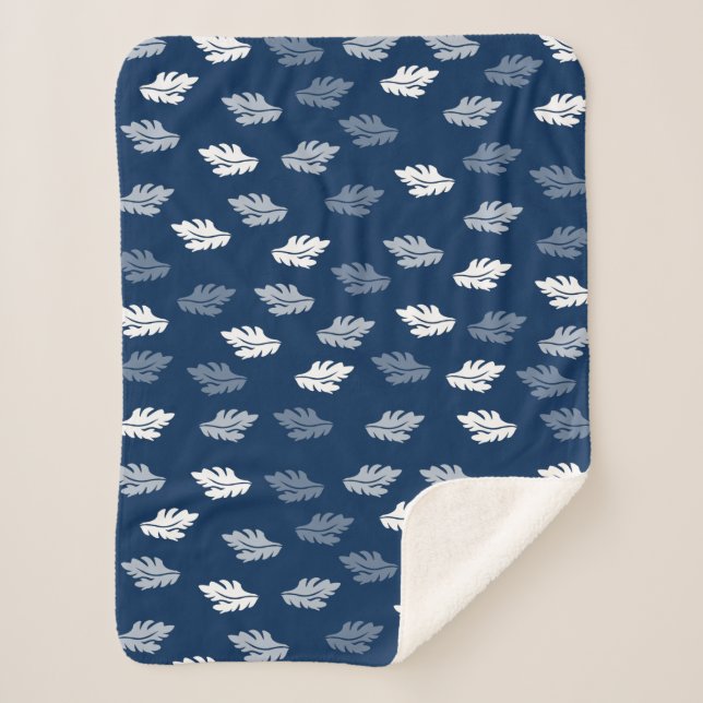 Navy Blue Antique Leaves Pattern  Sherpa Blanket (Front)
