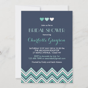 Navy Blue Aqua Chevron Bridal Shower Invitation