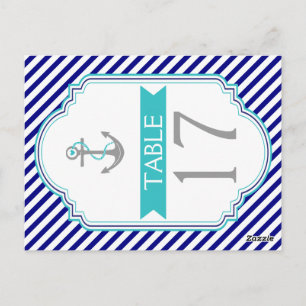 Navy blue, aqua nautical wedding table number postcard