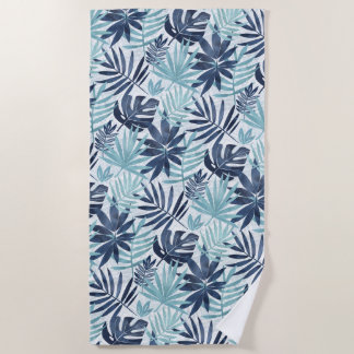 Navy Blue Aqua & White Palm Leaf Beach Towel