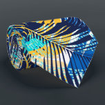 Navy Blue Aqua Yellow White Tropical Plants Tie<br><div class="desc">Men's pattern tie features a collage of tropical plants in aqua, gold and white on navy blue. MORE designs in store. Cool for the office, a night on the town, a wedding, for the groom or groomsmen or give as a gift to your husband, dad, brother or best friend. Make...</div>